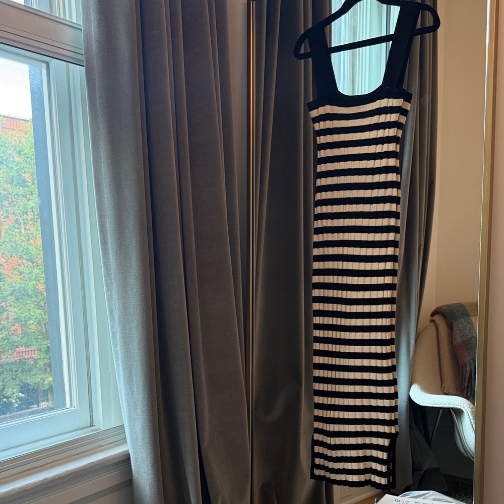 Posse Striped Black and Cream Ribbed knit Sleeveless Maxi Dress